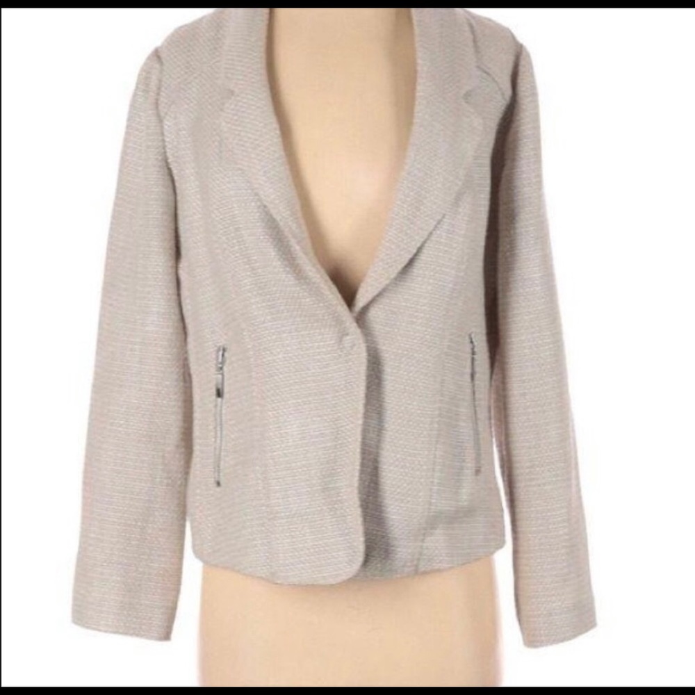 Chico’s Blazer Jacket Oatmeal Zippered Pockets Lds